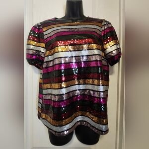 Fate Multicolor Sequin Striped Blouse Size Medium EUC